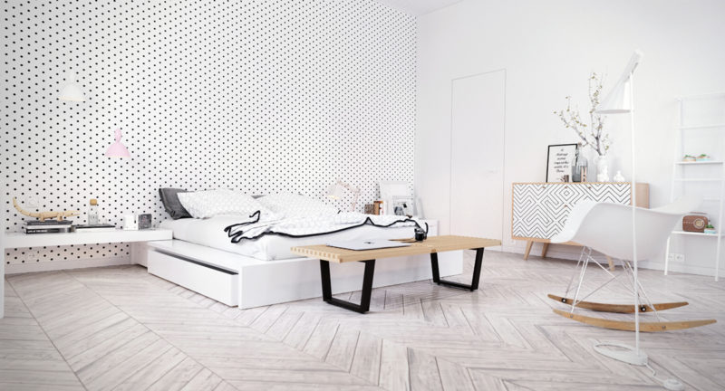phòng ngủ phong cách Scandinavian trong trẻo và tinh khôi