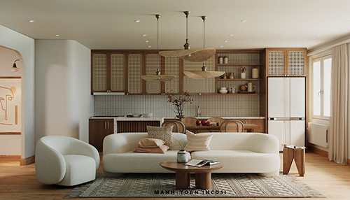 Thiết kế nội thất căn hộ chung cư phong cách Wabi Sabi